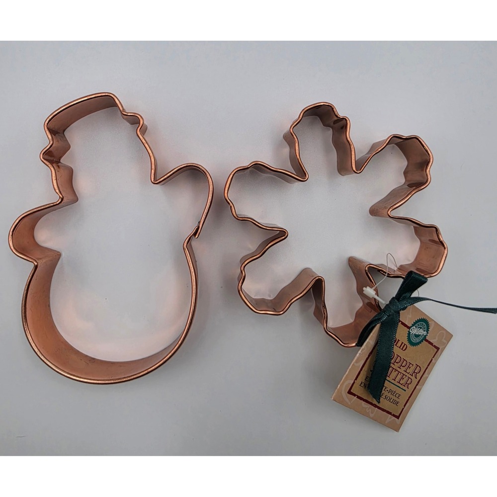 Wilton Solid Copper Cookie Cutter Set Snowman Snowflake 2308-3079 Vintage 2000